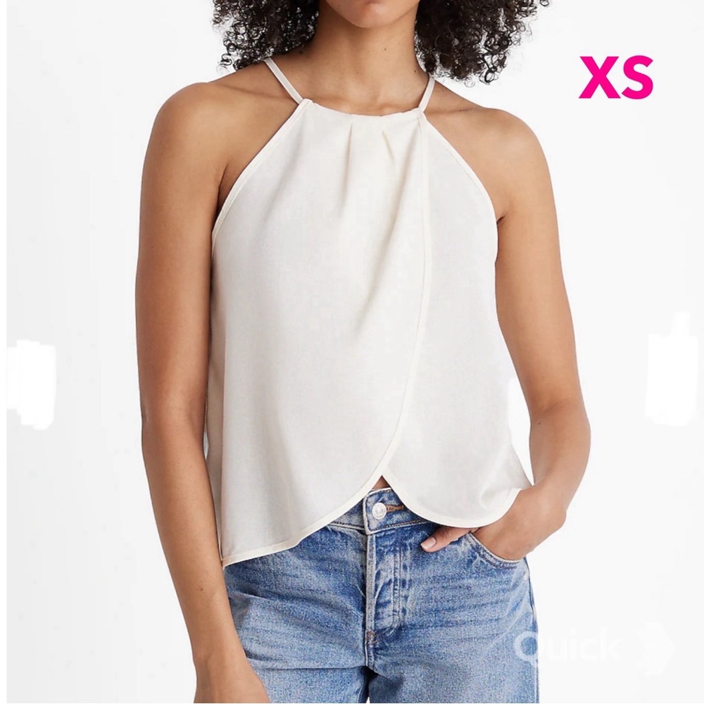 XS - NWT Express Linen-Blend Tie Halter Neck Pleated Split Hem Top